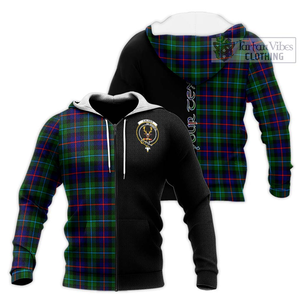 Calder Tartan Knitted Hoodie with Family Crest and Half Of Me Style Unisex Knitted Zip Hoodie - Tartanvibesclothing Shop