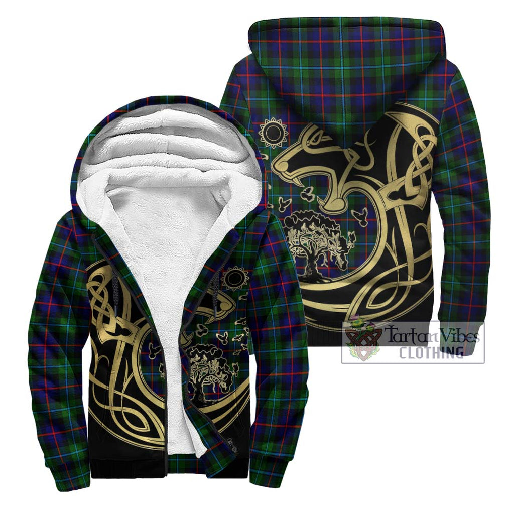 Calder Tartan Sherpa Hoodie with Family Crest Celtic Wolf Style Unisex - Tartan Vibes Clothing