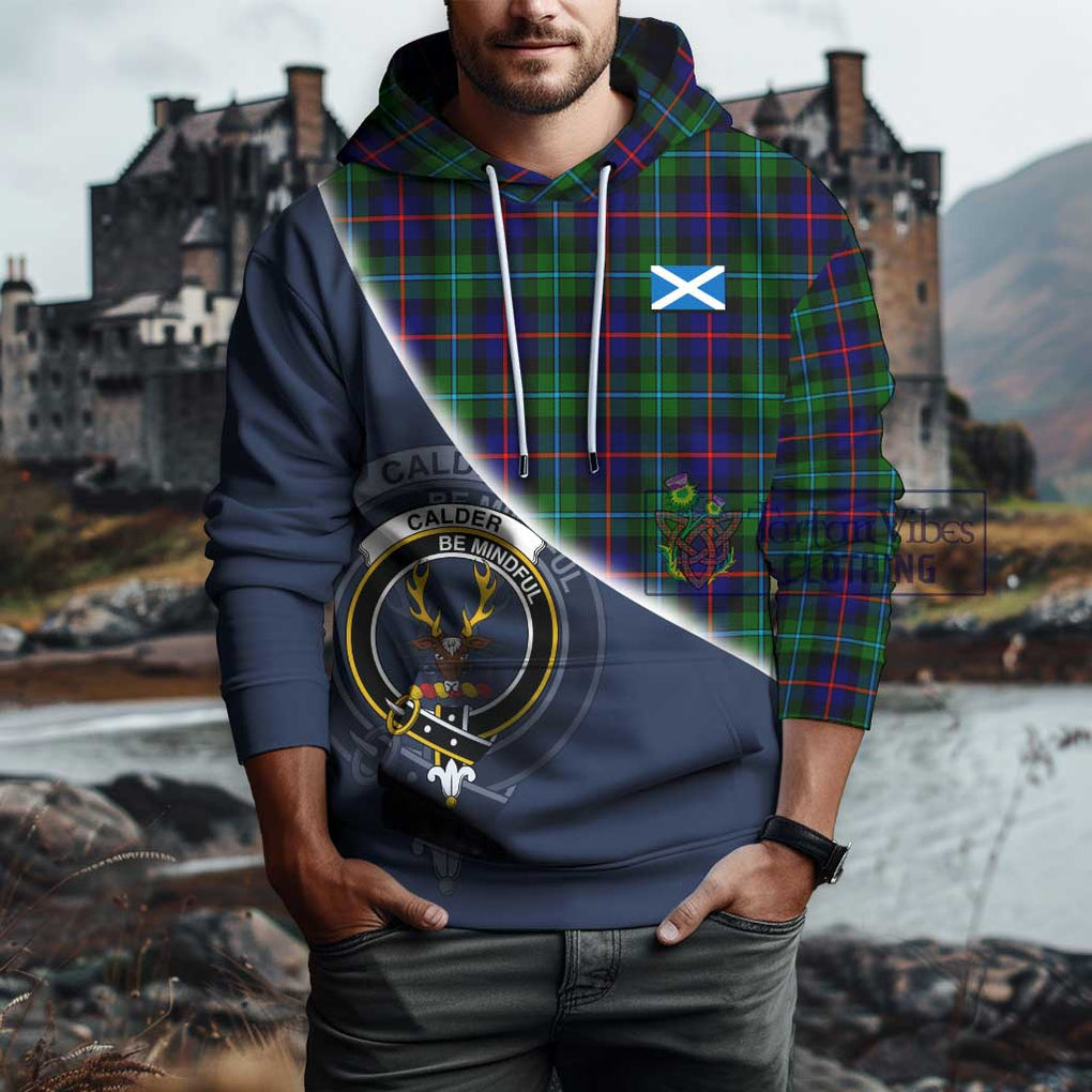 Calder Tartan Hoodie with Personalised National Flag and Family Crest Half Style - Tartanvibesclothing Shop