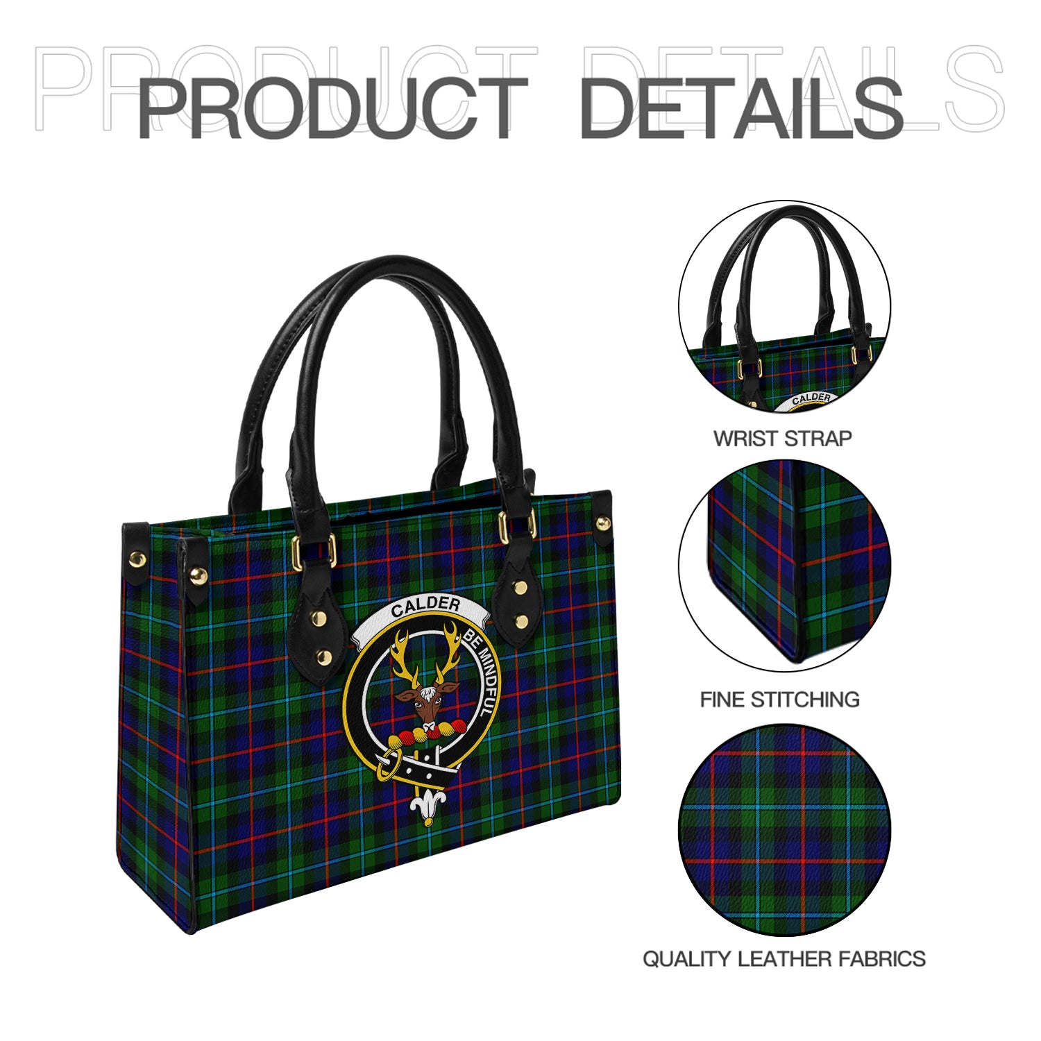 Calder Modern Tartan Leather Bag with Family Crest