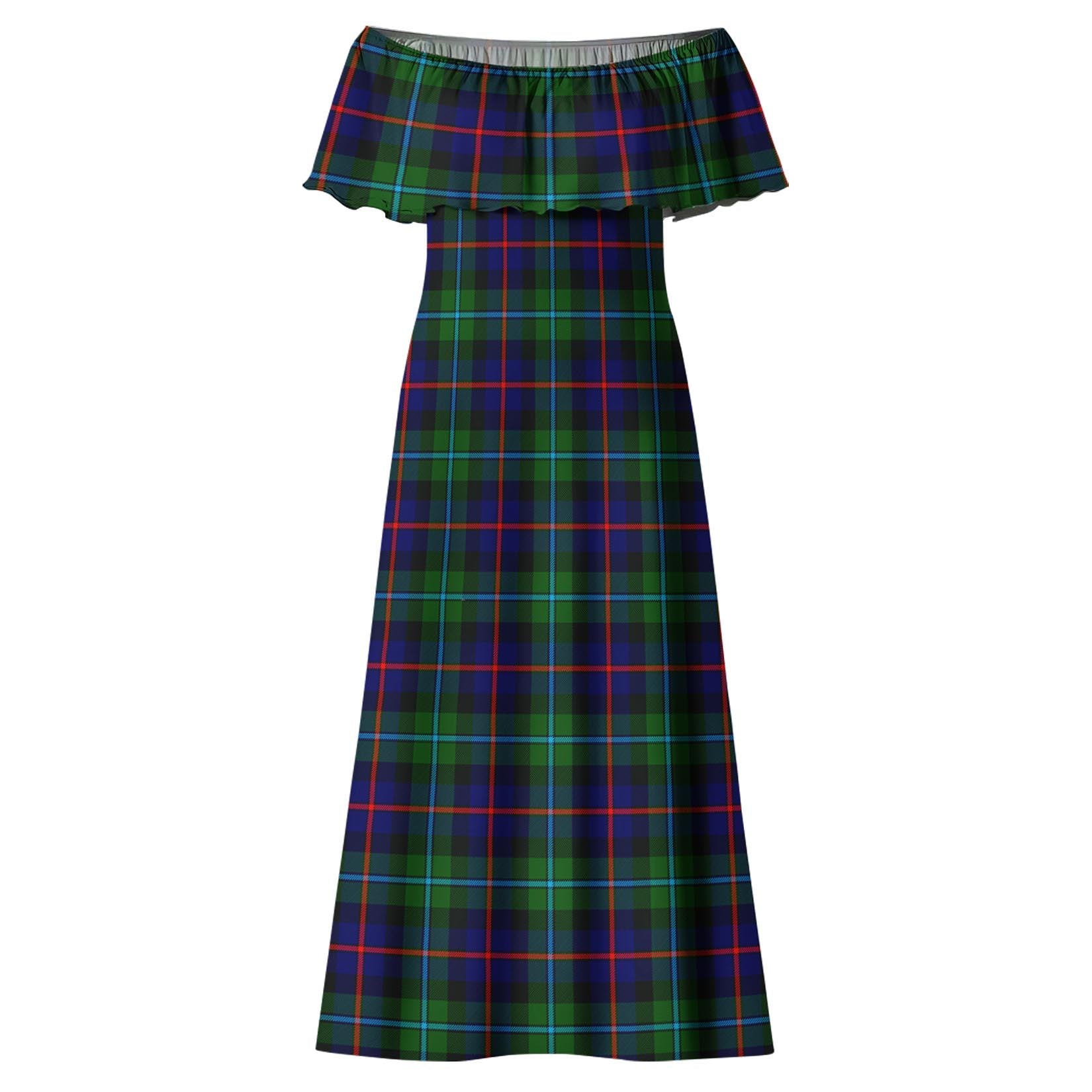 Calder Modern Tartan Off Shoulder Long Dress - Tartanvibesclothing