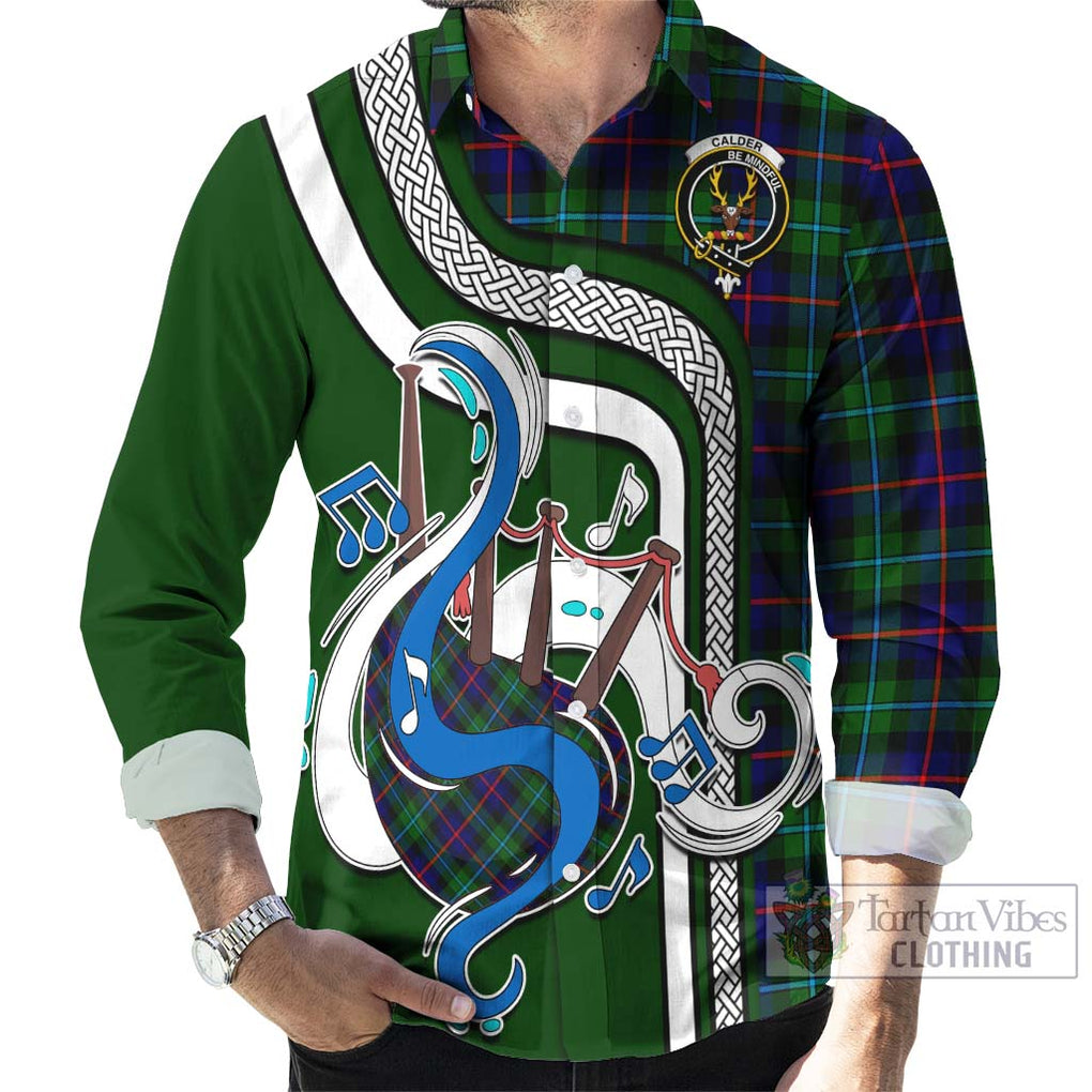 Calder Tartan Long Sleeve Button Shirt with Epic Bagpipe Style - Tartanvibesclothing Shop