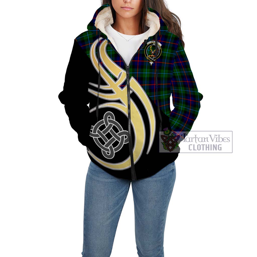 Calder Tartan Sherpa Hoodie with Family Crest and Celtic Symbol Style Unisex - Tartan Vibes Clothing