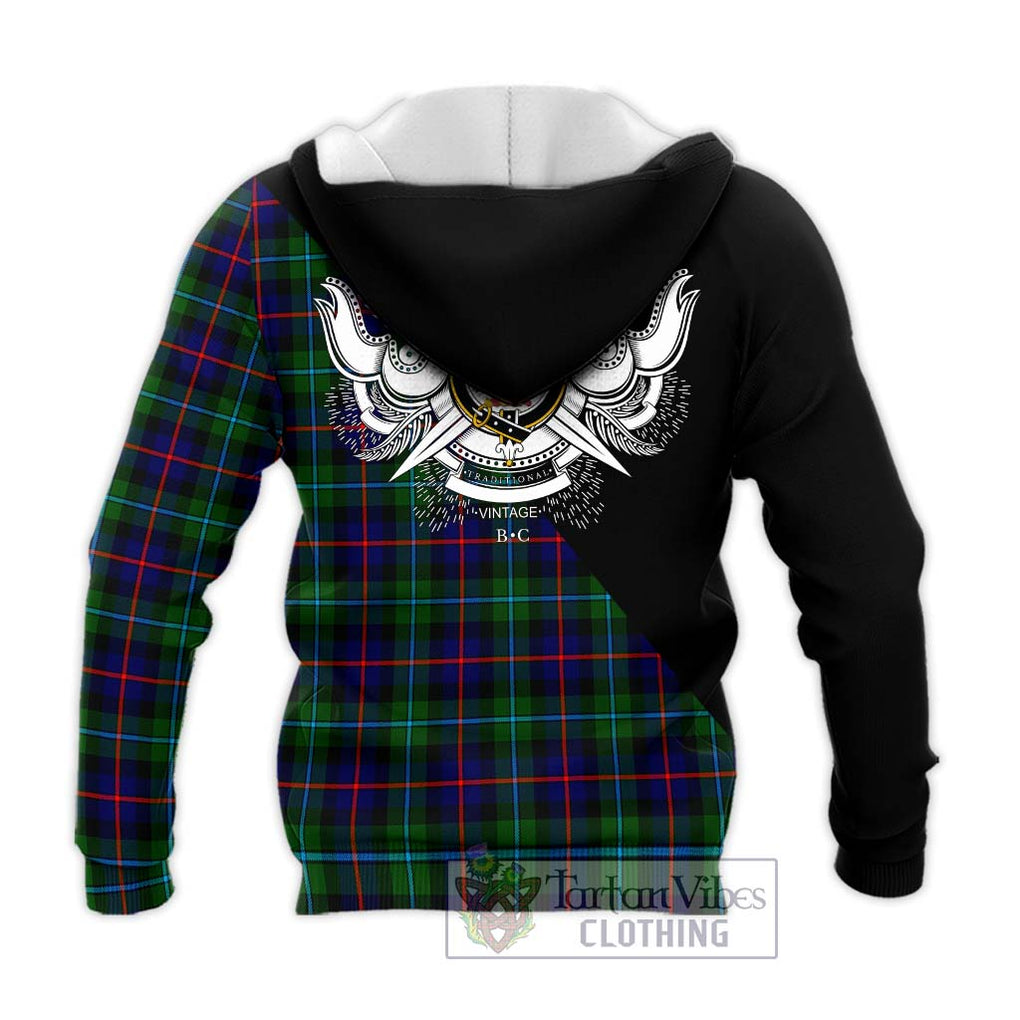 Calder Tartan Knitted Hoodie with Family Crest and Military Logo Style - Tartanvibesclothing Shop