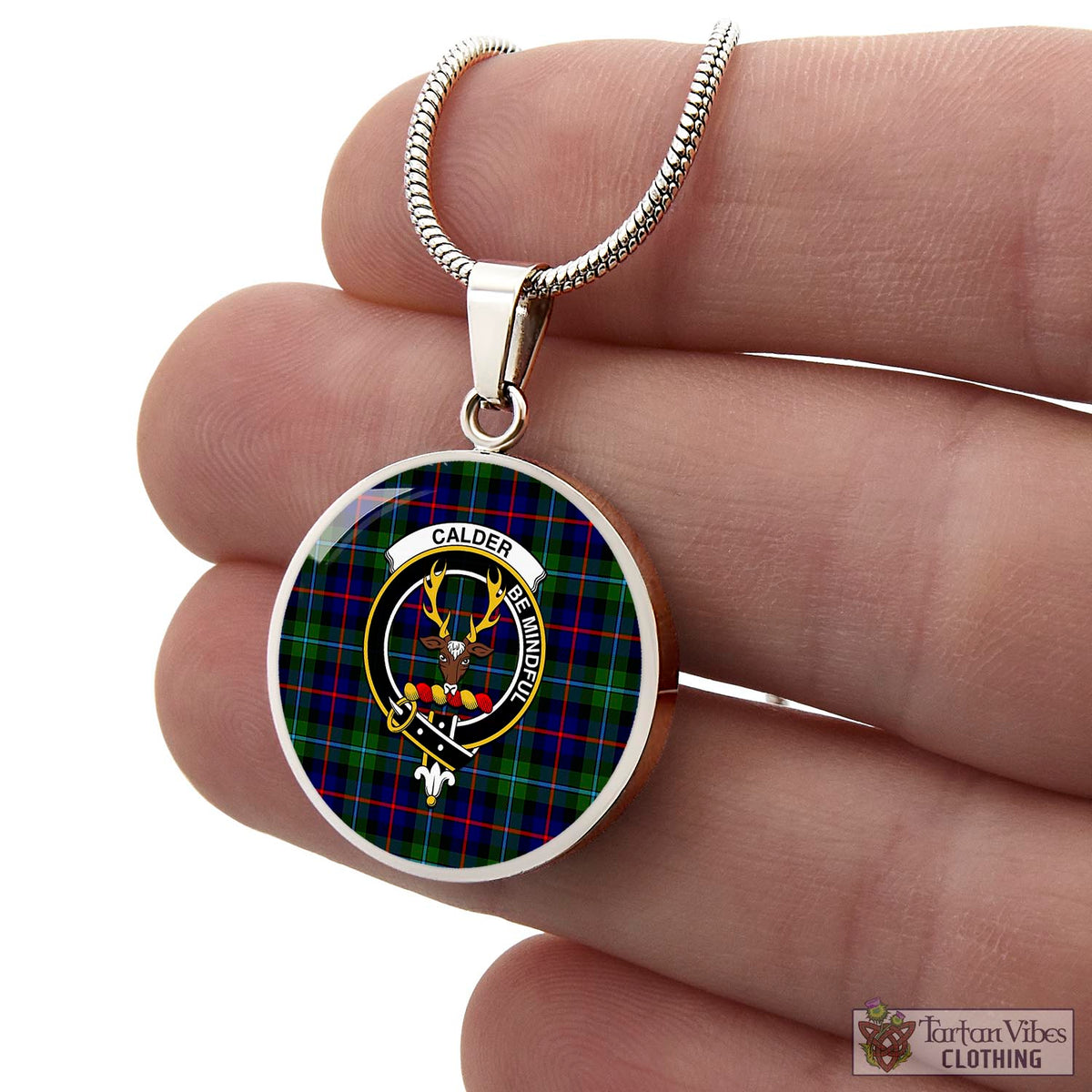 Calder Tartan Circle Necklace with Family Crest - Tartan Vibes Clothing