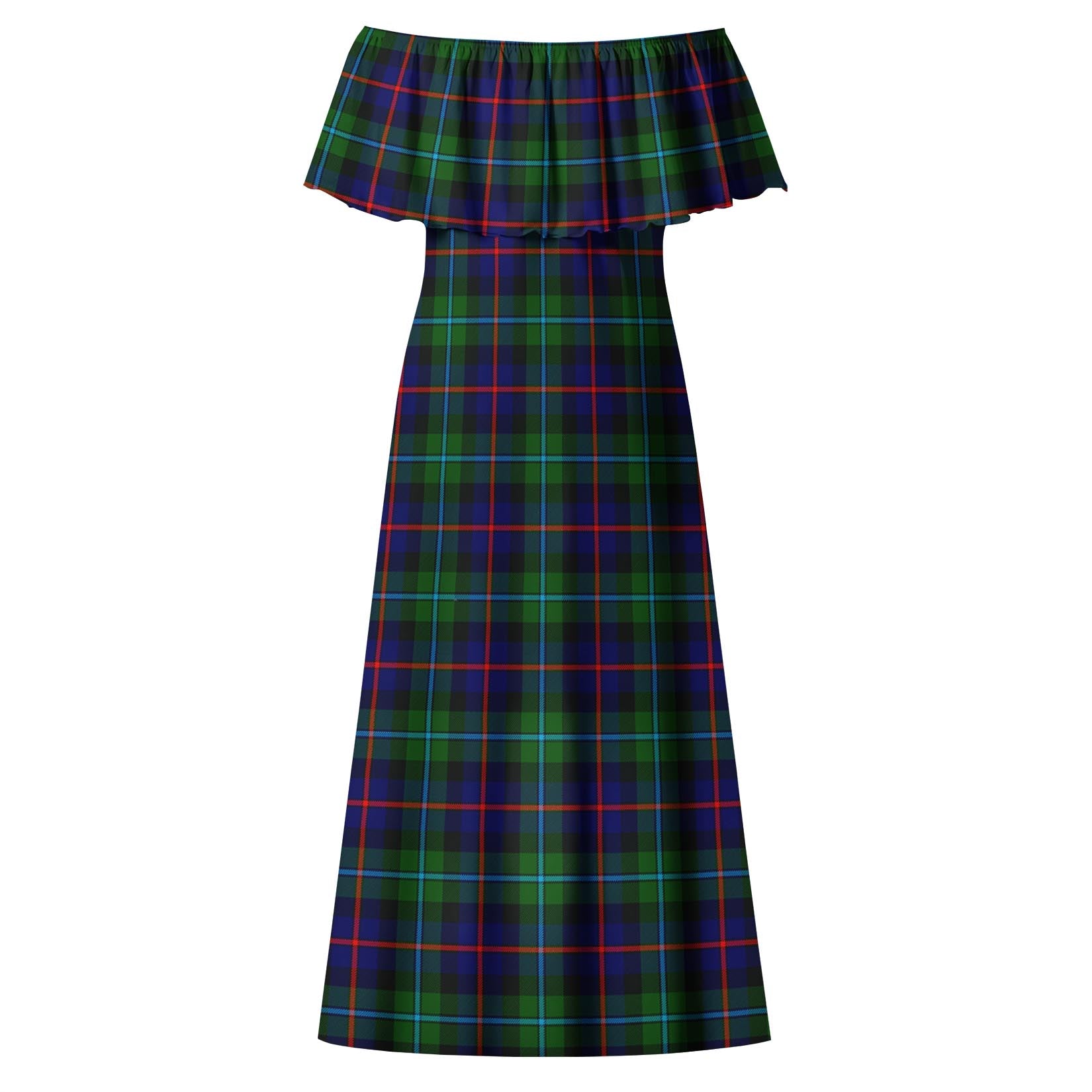 Calder Modern Tartan Off Shoulder Long Dress - Tartanvibesclothing