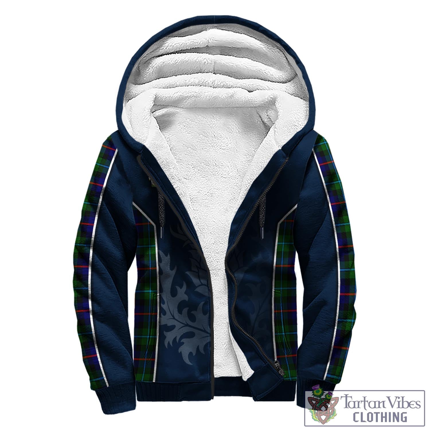 Tartan Vibes Clothing Calder Modern Tartan Sherpa Hoodie with Family Crest and Scottish Thistle Vibes Sport Style