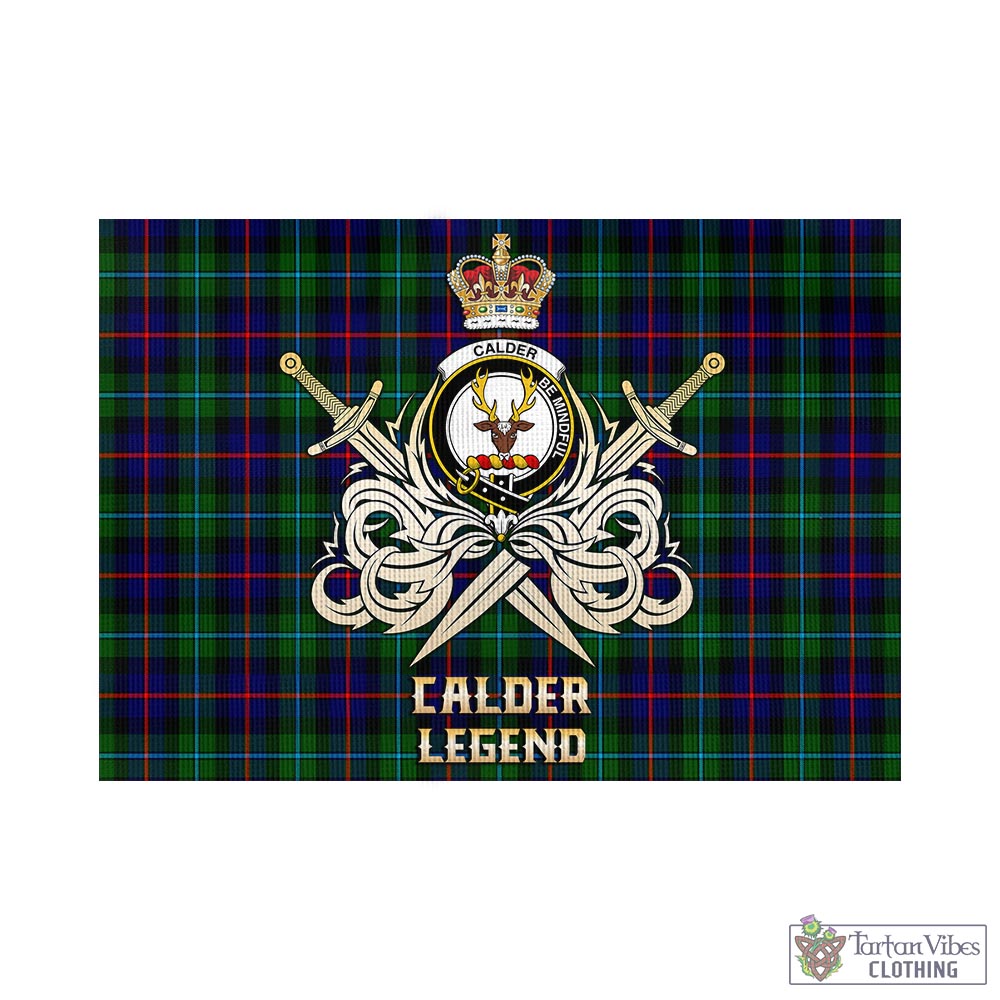 Tartan Vibes Clothing Calder Modern Tartan Flag with Clan Crest and the Golden Sword of Courageous Legacy