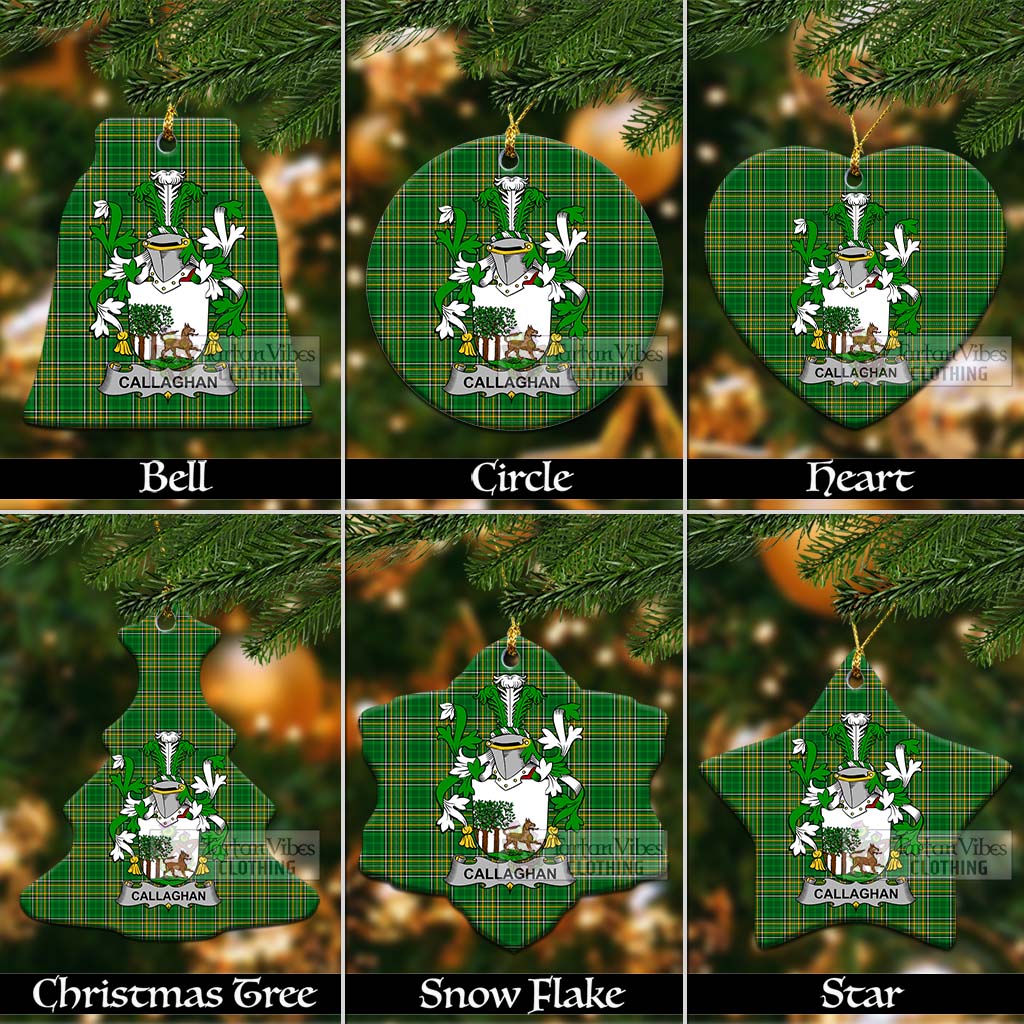 Tartan Vibes Clothing Callaghan Irish Clan Tartan Christmas Ceramic Ornament with Coat of Arms