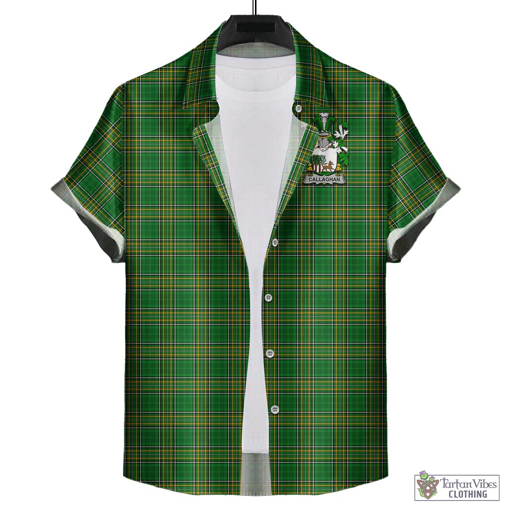 Callaghan Irish Clan Tartan Hawaiian Shirt with Coat of Arms - Tartan Vibes Clothing