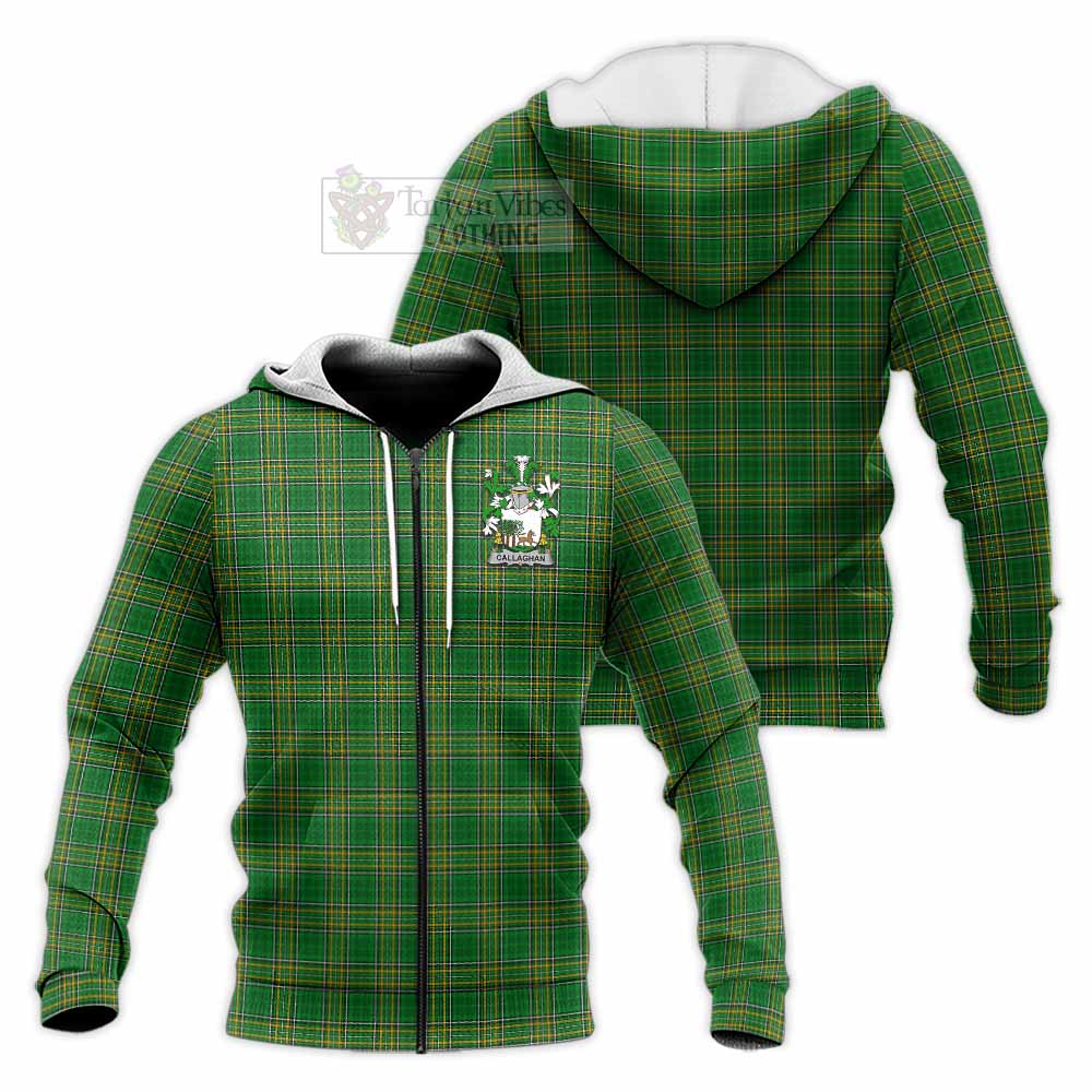 Callaghan Irish Clan Tartan Knitted Hoodie with Coat of Arms - Tartan Vibes Clothing