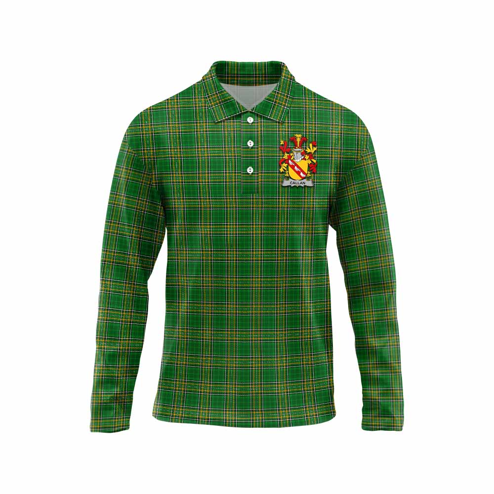 Tartan Vibes Clothing Callan Irish Clan Tartan Long Sleeve Polo Shirt with Coat of Arms