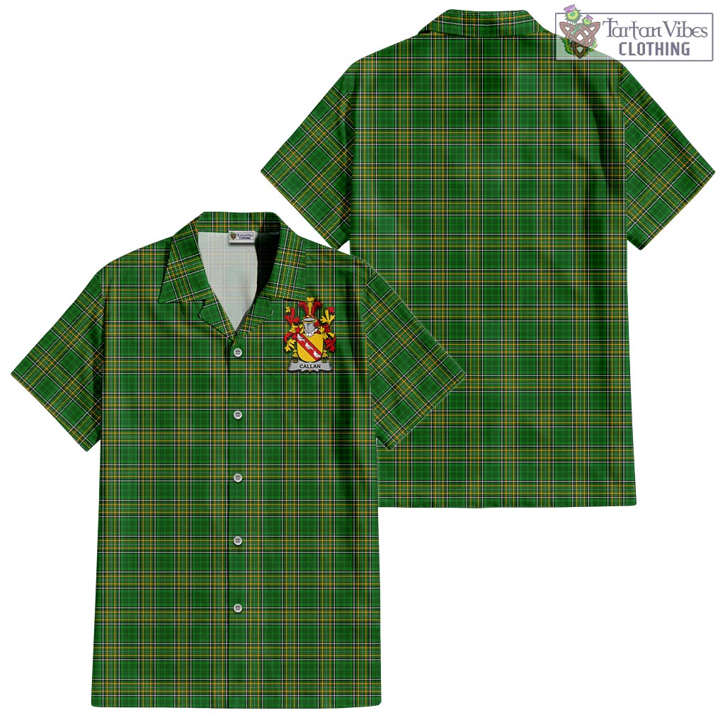 Tartan Vibes Clothing Callan Ireland Clan Tartan Short Sleeve Button Up with Coat of Arms