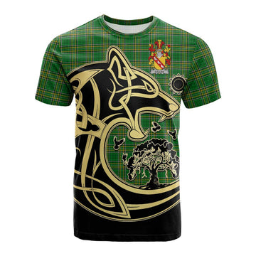 Callan Irish Tartan Cotton T-shirt with Coat of Arms Celtic Wolf Style