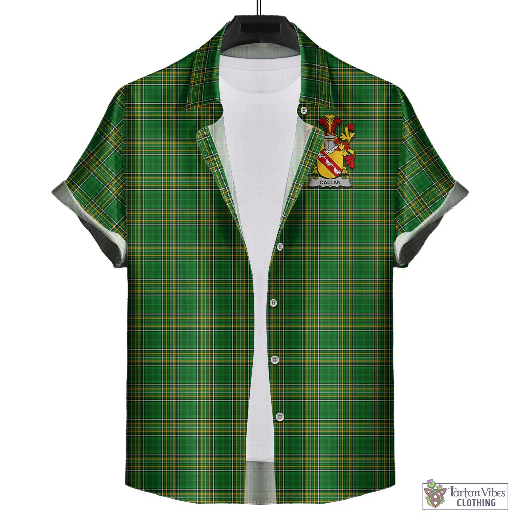 Tartan Vibes Clothing Callan Ireland Clan Tartan Short Sleeve Button Up with Coat of Arms