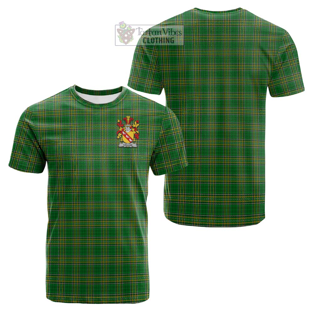 Tartan Vibes Clothing Callan Irish Clan Tartan Cotton T-shirt with Coat of Arms