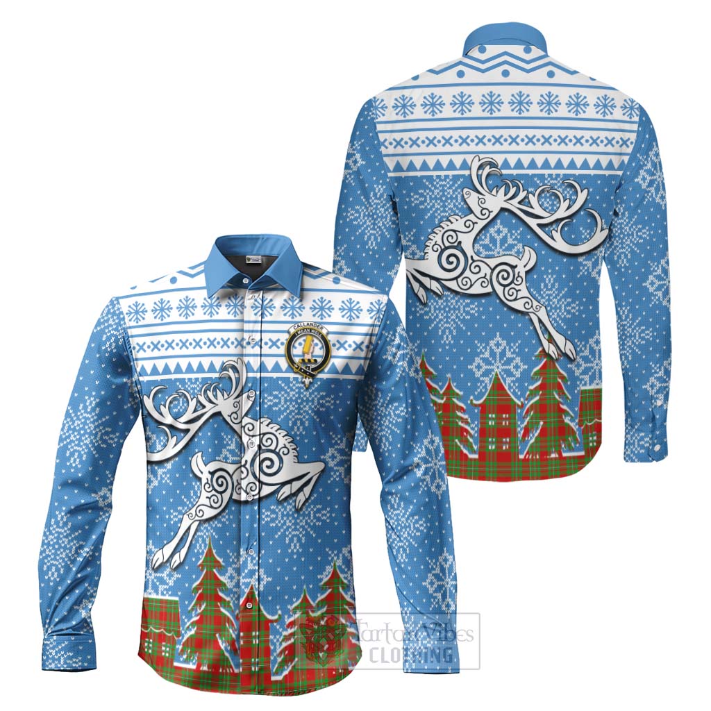 Tartan Vibes Clothing Callander Clan Christmas Long Sleeve Button Shirt Celtic Reindeer Style