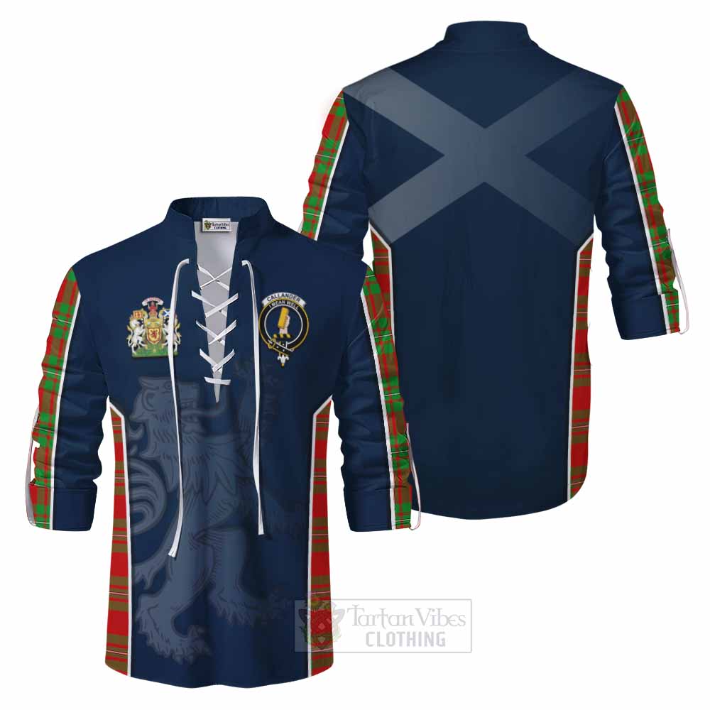 Tartan Vibes Clothing Callander Tartan Ghillie Kilt Shirt with Family Crest and Lion Rampant Vibes Sport Style