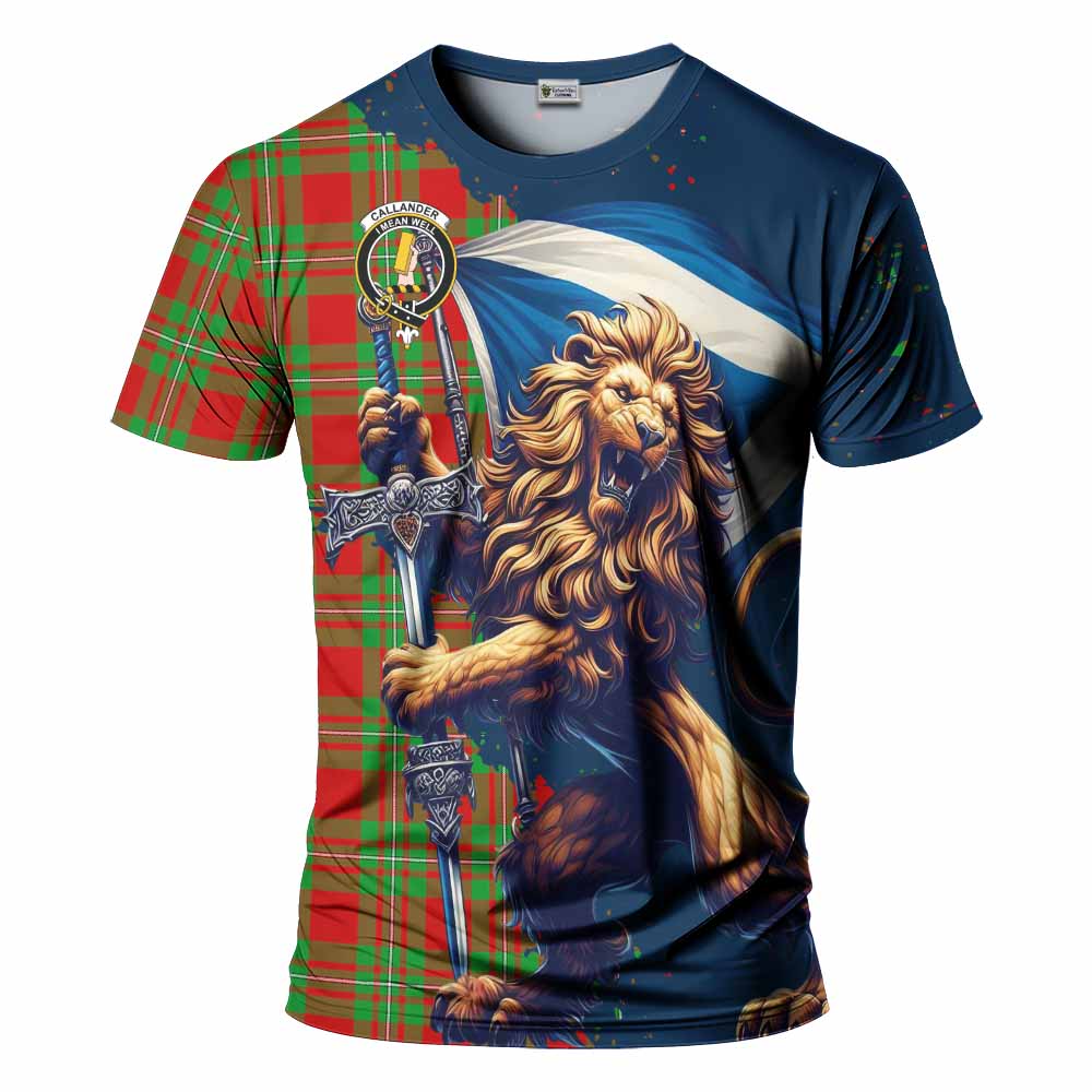 Tartan Vibes Clothing Callander Tartan Family Crest T-Shirt with Scottish Majestic Lion