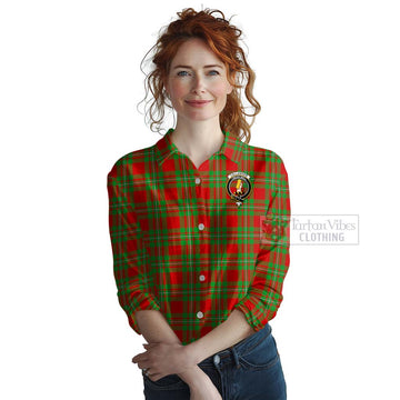 Callander Tartan Women's Casual Shirt with Family Crest and Bearded Skull Holding Bottles of Whiskey