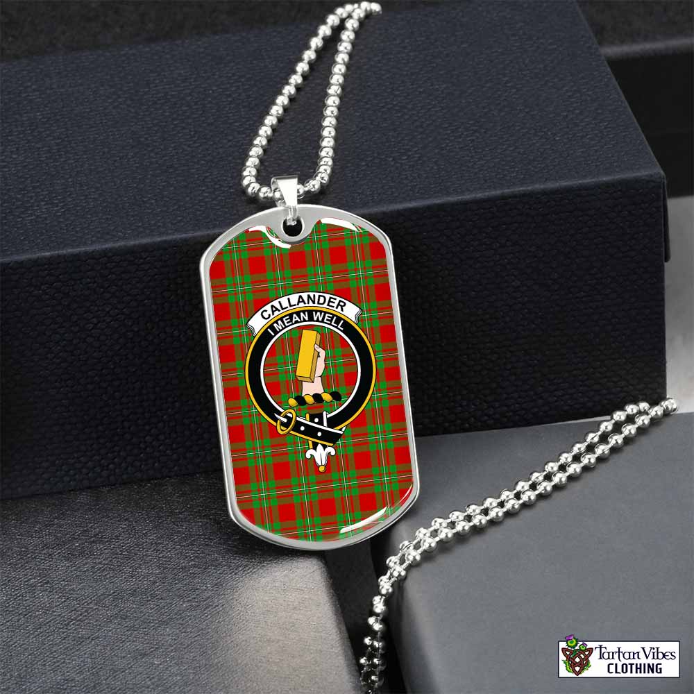 Tartan Vibes Clothing Callander Tartan Dog Tag Necklace with Family Crest