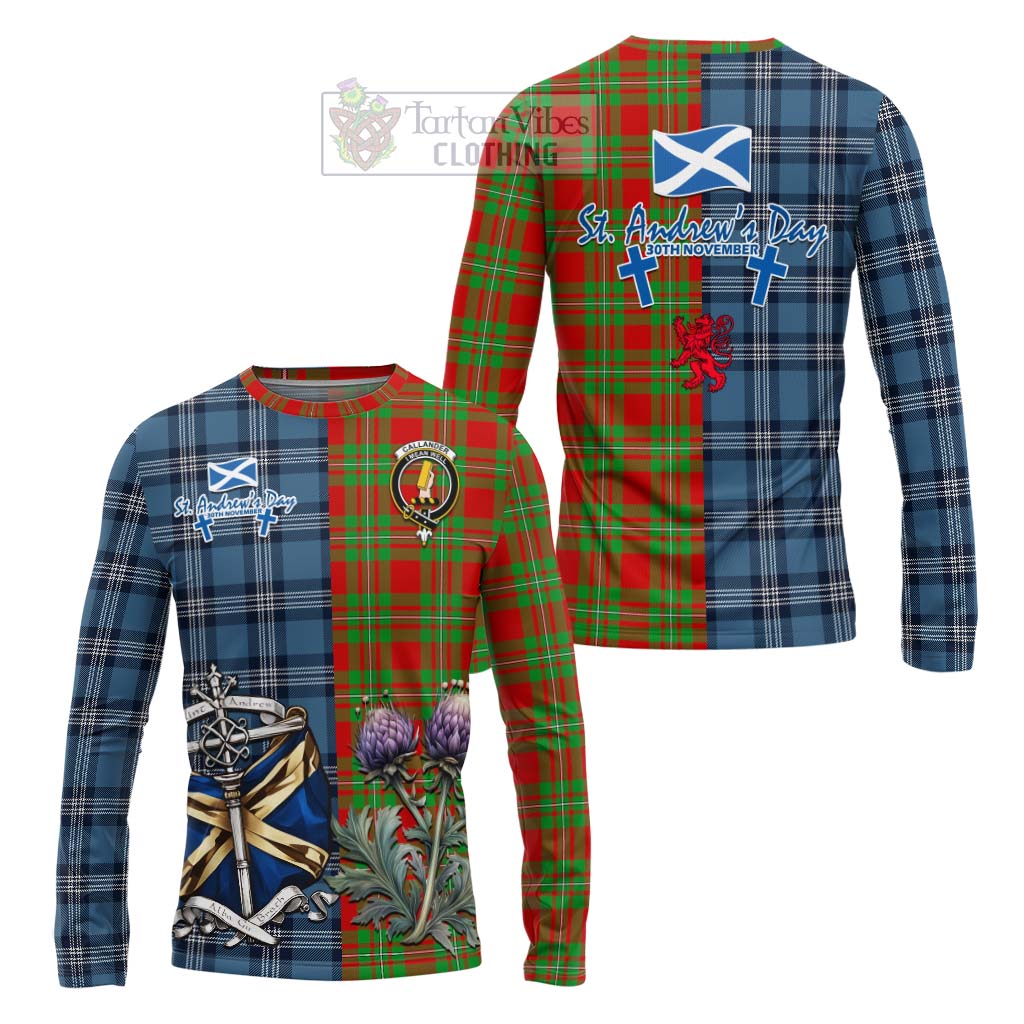 Tartan Vibes Clothing Callander Tartan Long Sleeve T-Shirt Happy St. Andrew's Day Half Tartan Style