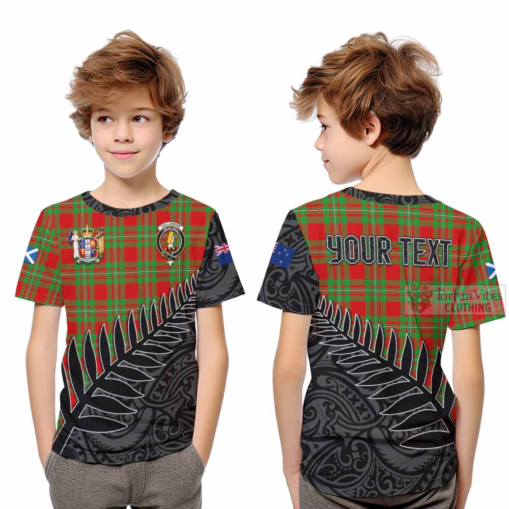 Tartan Vibes Clothing Callander Crest Tartan Kid T-Shirt with New Zealand Silver Fern Half Style