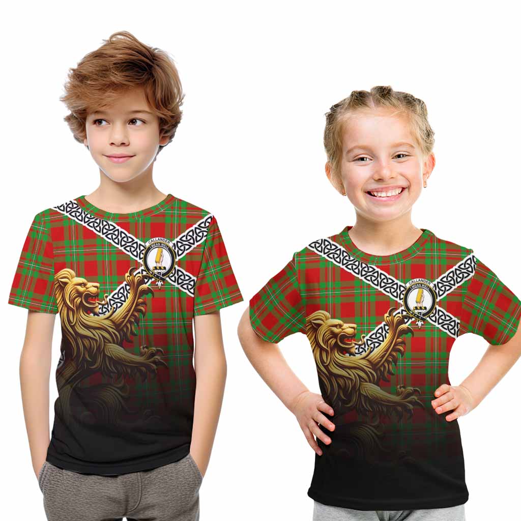 Callander Crest Tartan Kid T-Shirt with Golden Lion Emblem Celtic Style Youth XL Size14 - Tartan Vibes Clothing
