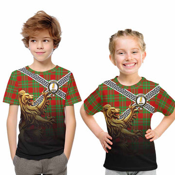 Callander Crest Tartan Kid T-Shirt with Golden Lion Emblem Celtic Style Youth XL Size14 - Tartan Vibes Clothing