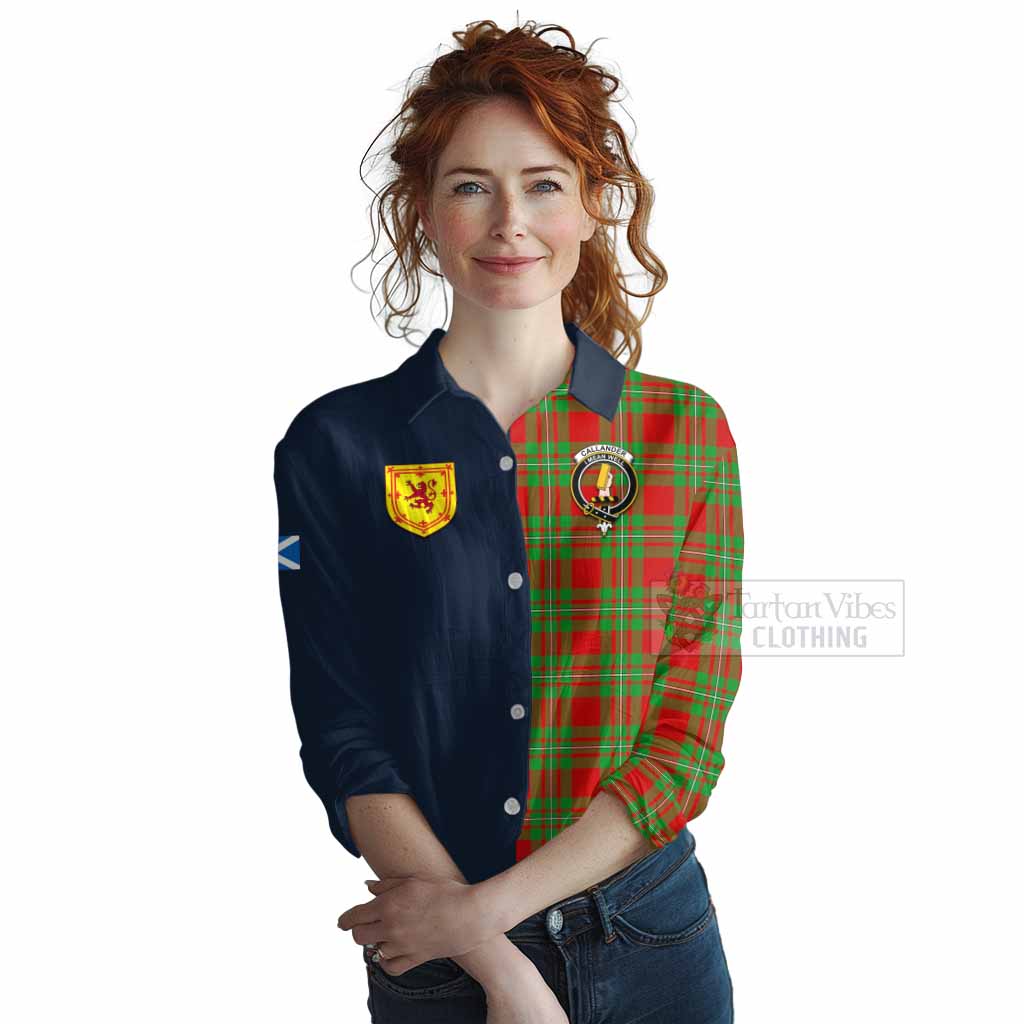 Tartan Vibes Clothing Callander Tartan Women's Casual Shirt Alba with Scottish Lion Royal Arm Half Style