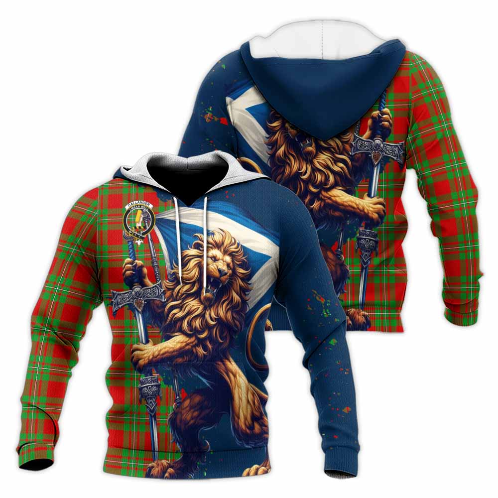 Tartan Vibes Clothing Callander Tartan Family Crest Knitted Hoodie with Scottish Majestic Lion