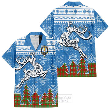 Callander Clan Christmas Short Sleeve Button Shirt Celtic Reindeer Style