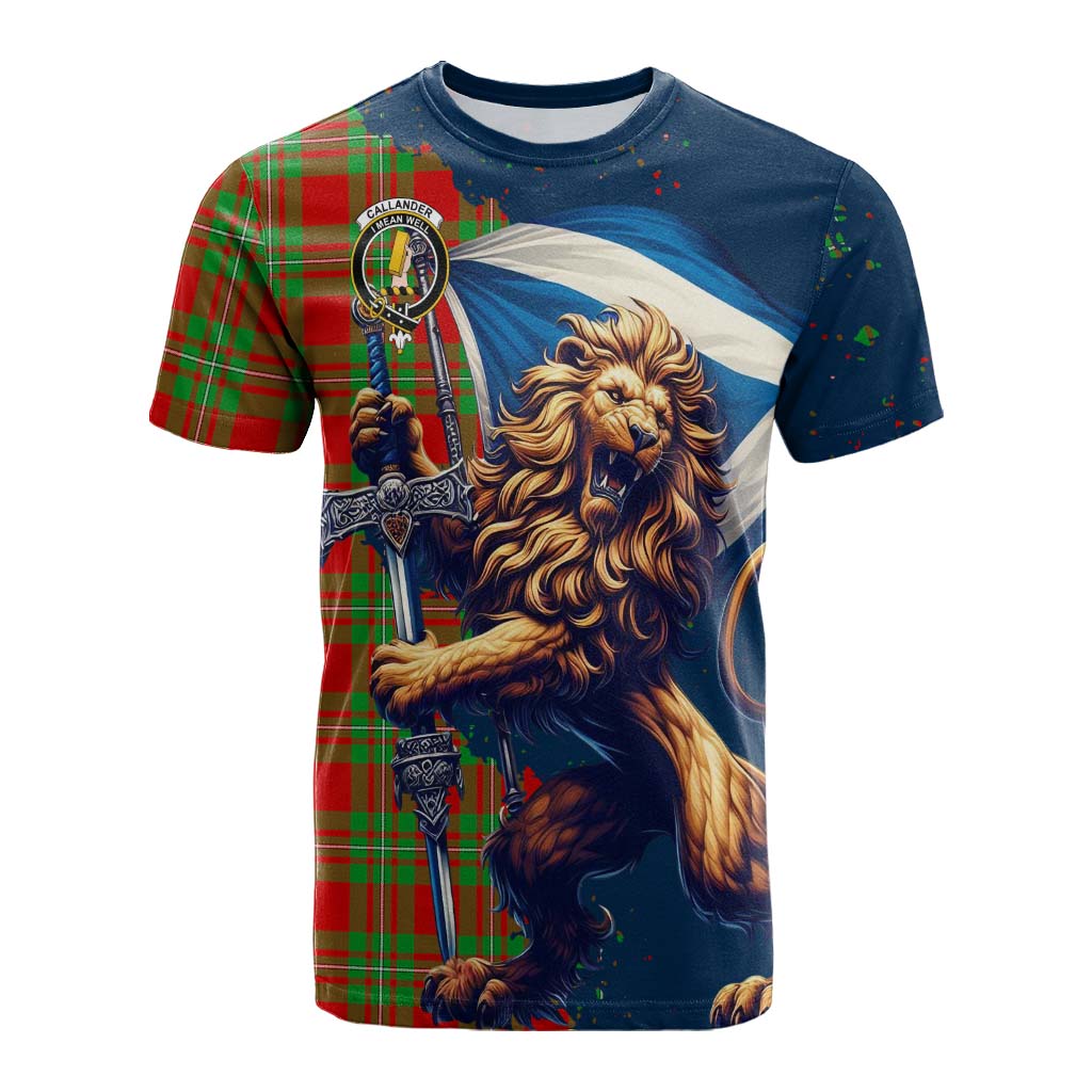 Tartan Vibes Clothing Callander Tartan Family Crest Cotton T-shirt with Scottish Majestic Lion