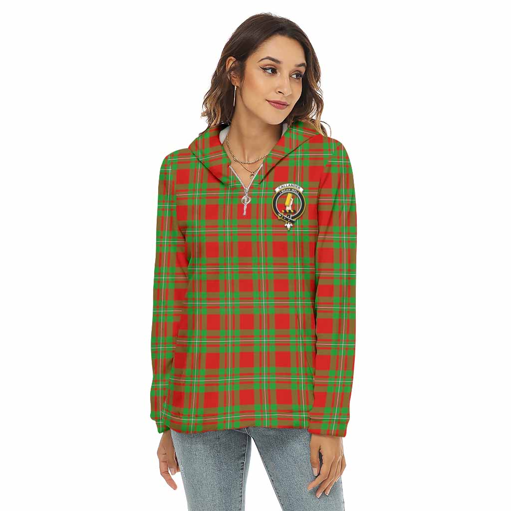 Tartan Vibes Clothing Callander Tartan Crest Women's Borg  Half Zip Fleece Hoodie