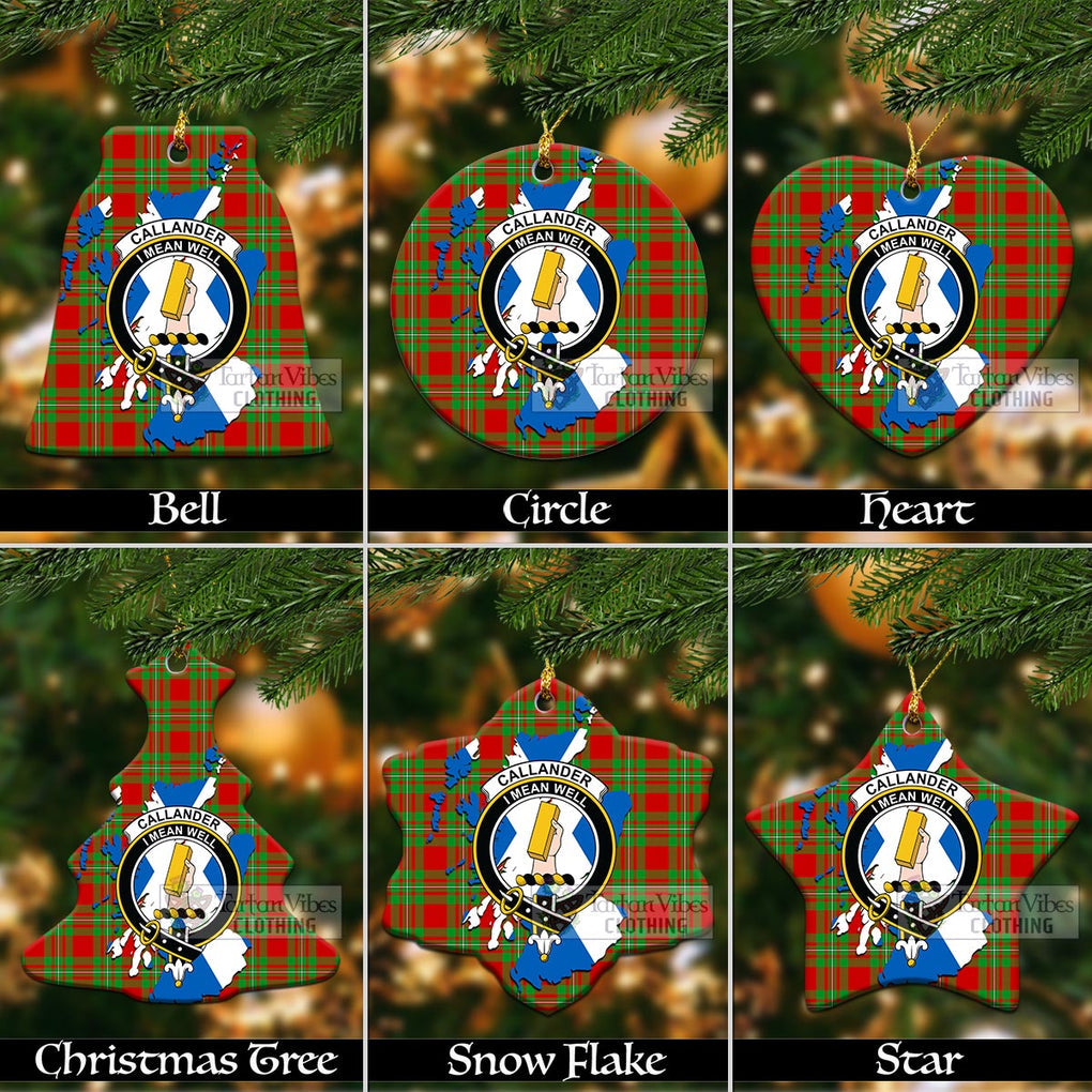 Tartan Vibes Clothing Callander Tartan Christmas Ornament with Family Crest and Scotland Map