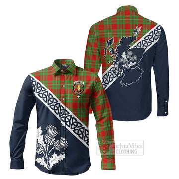 Callander Tartan Long Sleeve Button Shirt Featuring Thistle and Scotland Map