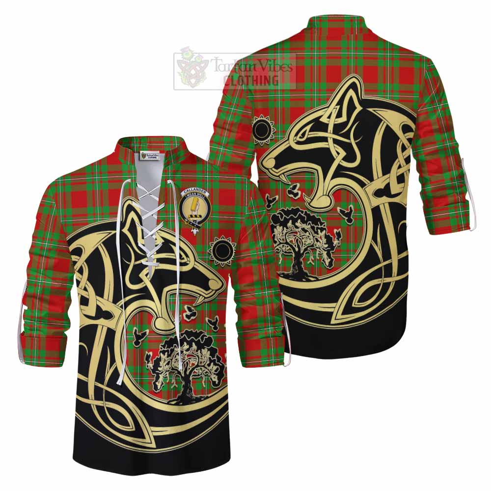 Tartan Vibes Clothing Callander Tartan Ghillie Kilt Shirt with Family Crest Celtic Wolf Style