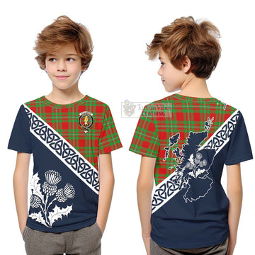 Callander Tartan Kid T-Shirt Featuring Thistle and Scotland Map