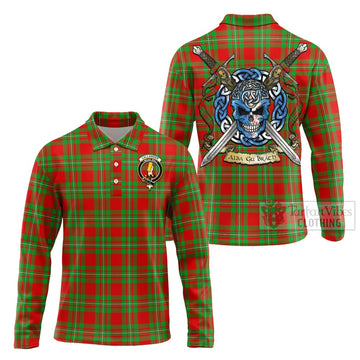 Callander Tartan Long Sleeve Polo Shirt with Family Crest Celtic Skull Style