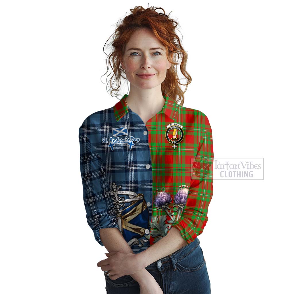 Tartan Vibes Clothing Callander Tartan Women's Casual Shirt Happy St. Andrew's Day Half Tartan Style