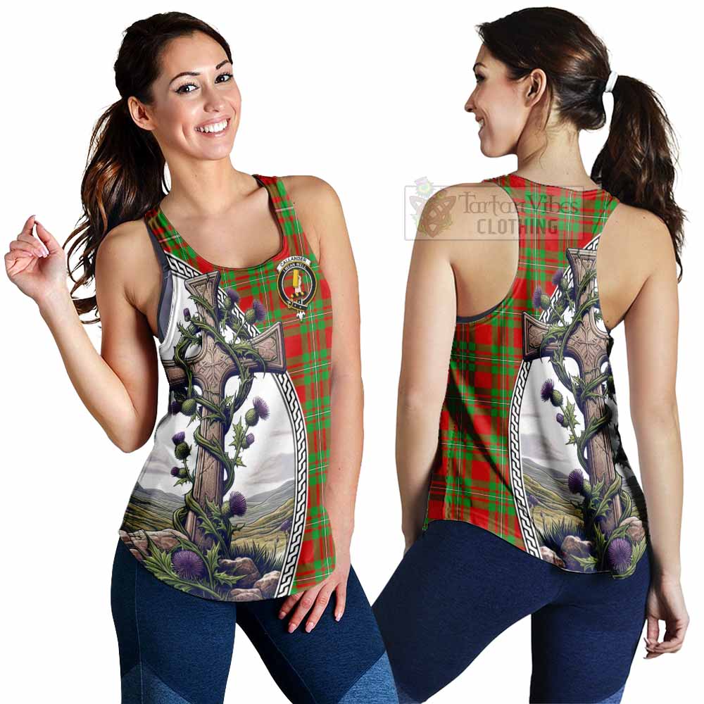 Tartan Vibes Clothing Callander Tartan Women's Racerback Tanks with Family Crest and St. Andrew's Cross Accented by Thistle Vines