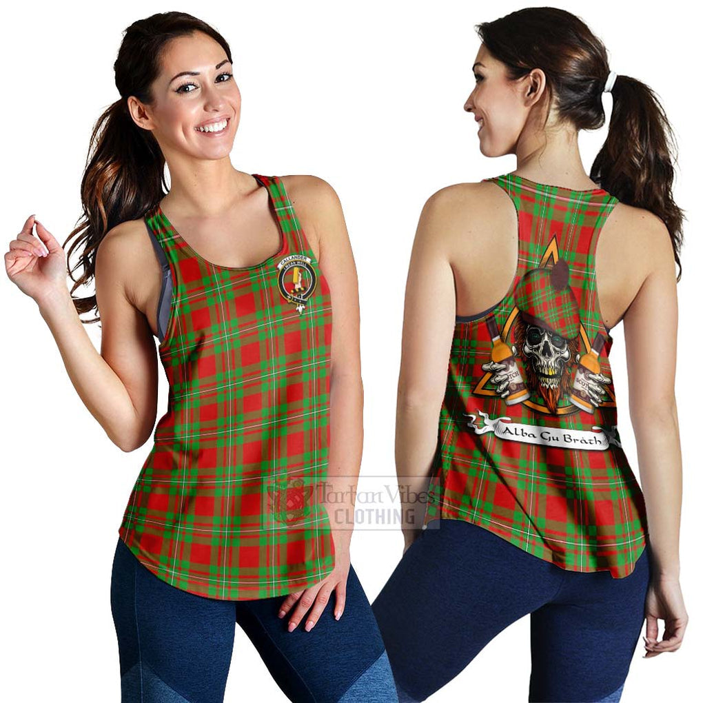 Tartan Vibes Clothing Callander Tartan Women's Racerback Tanks with Family Crest and Bearded Skull Holding Bottles of Whiskey