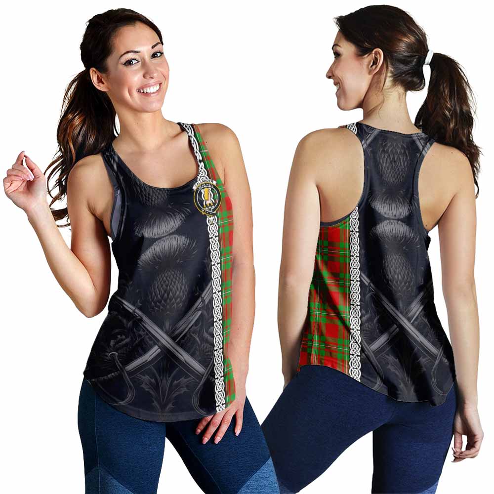 Tartan Vibes Clothing Callander Tartan Women's Racerback Tanks with Family Crest Cross Sword Thistle Celtic Vibes