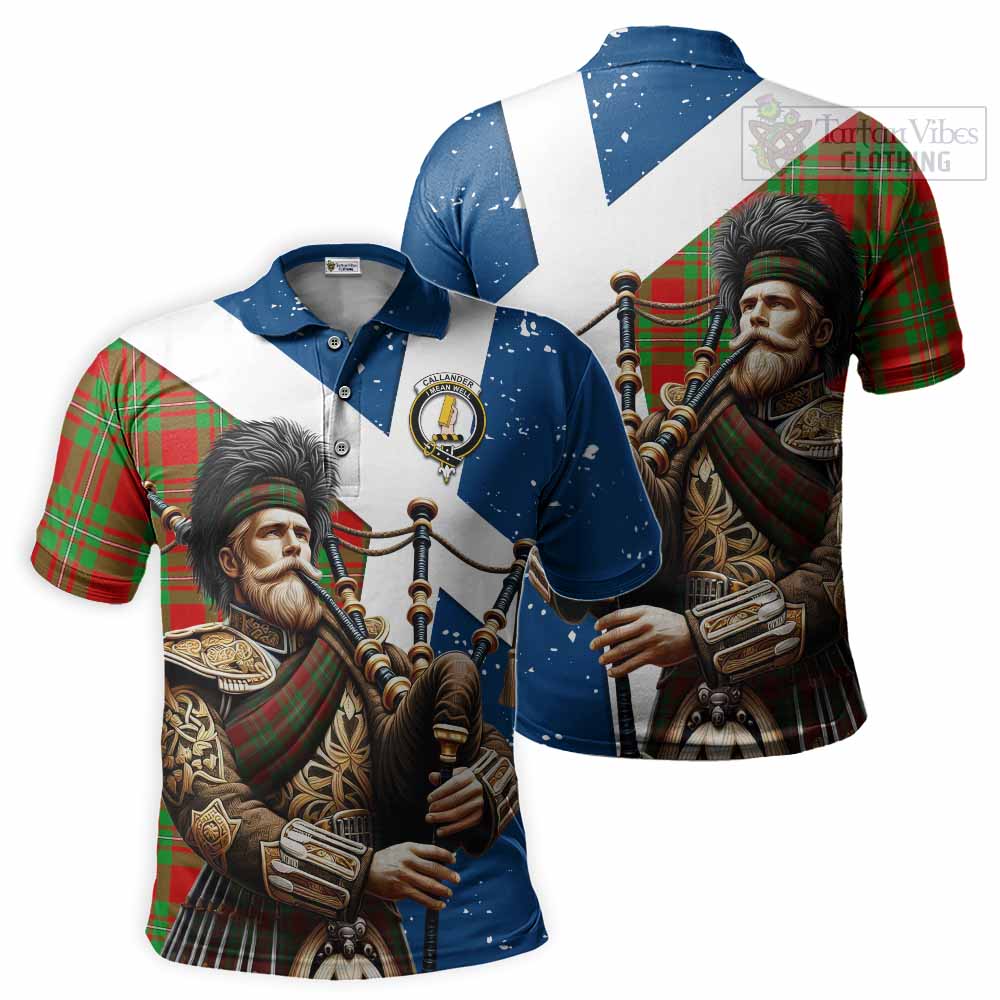 Tartan Vibes Clothing Callander Tartan Polo Shirt with Family Crest Scottish Bagpiper Vibes