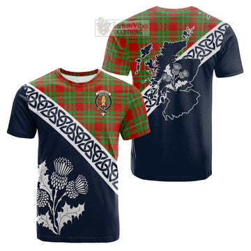 Callander Tartan Cotton T-shirt Featuring Thistle and Scotland Map