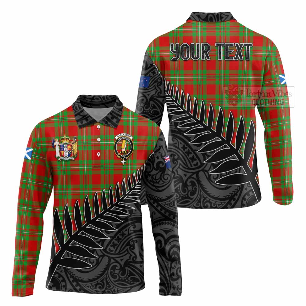 Tartan Vibes Clothing Callander Crest Tartan Long Sleeve Polo Shirt with New Zealand Silver Fern Half Style