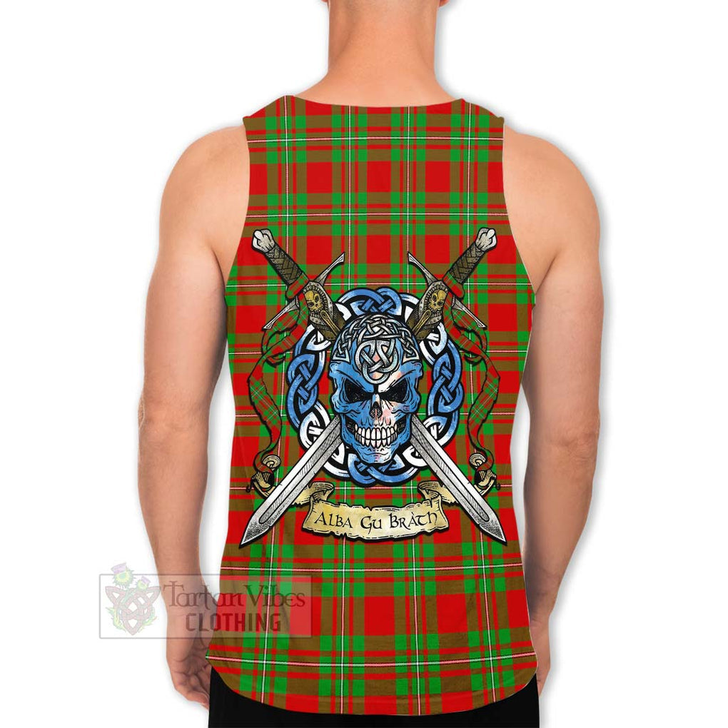 Tartan Vibes Clothing Callander Tartan Men's Tank Top with Family Crest Celtic Skull Style