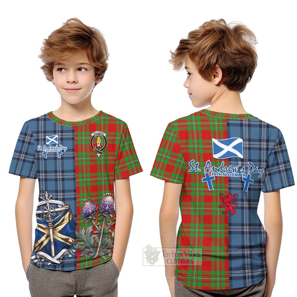 Tartan Vibes Clothing Callander Tartan Kid T-Shirt Happy St. Andrew's Day Half Tartan Style