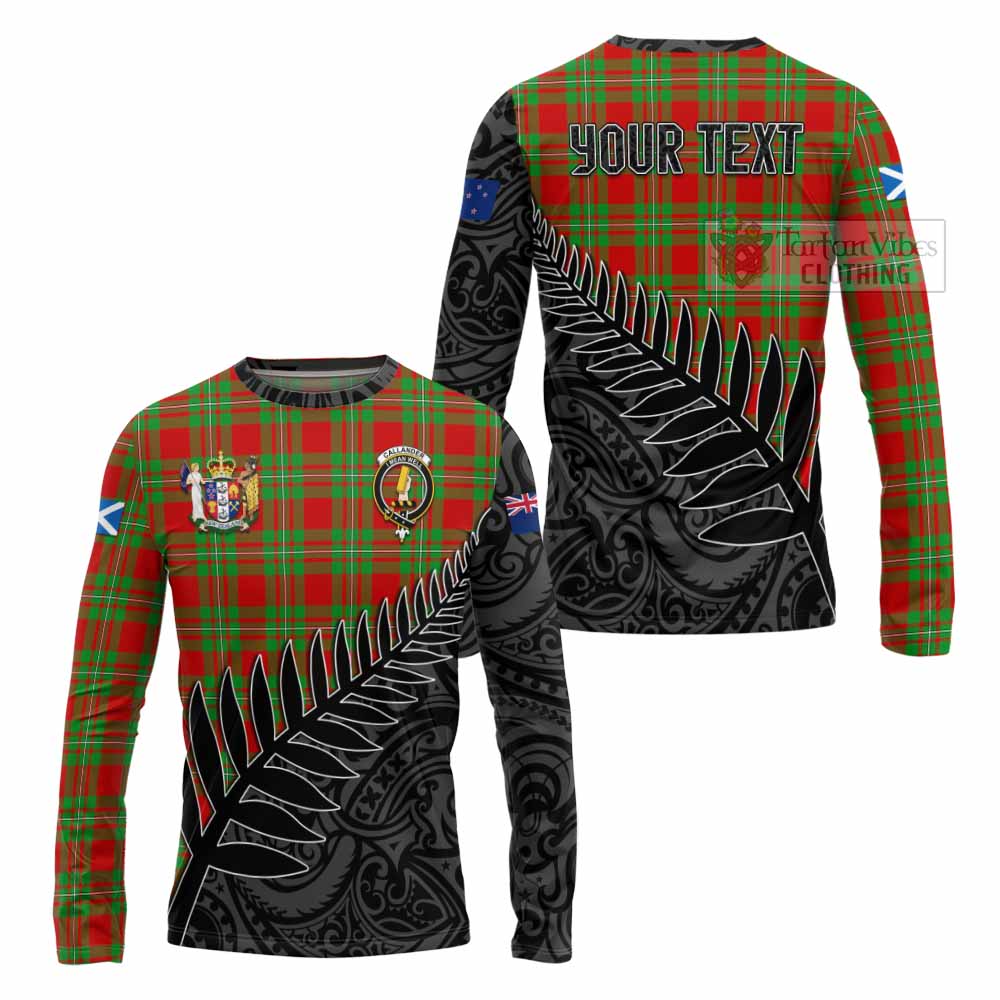 Tartan Vibes Clothing Callander Crest Tartan Long Sleeve T-Shirt with New Zealand Silver Fern Half Style