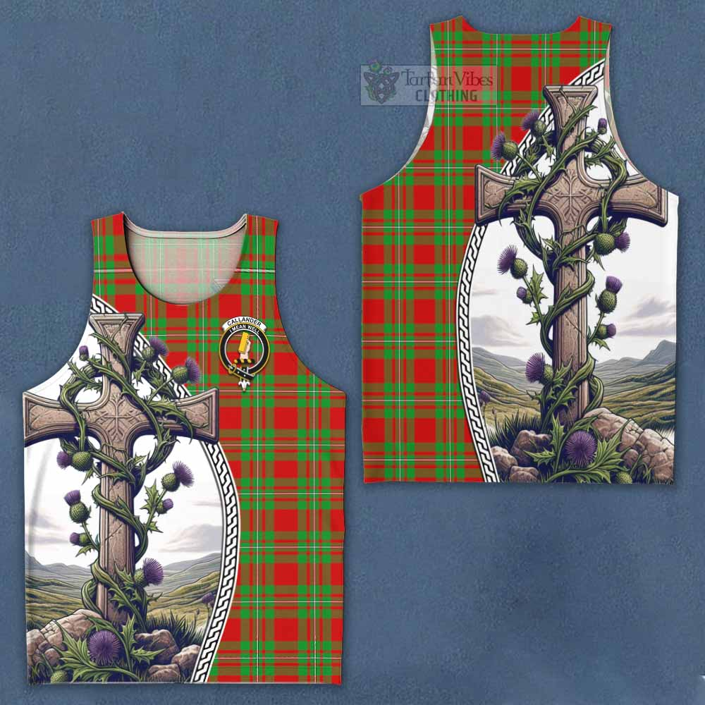 Tartan Vibes Clothing Callander Tartan Men's Tank Top with Family Crest and St. Andrew's Cross Accented by Thistle Vines